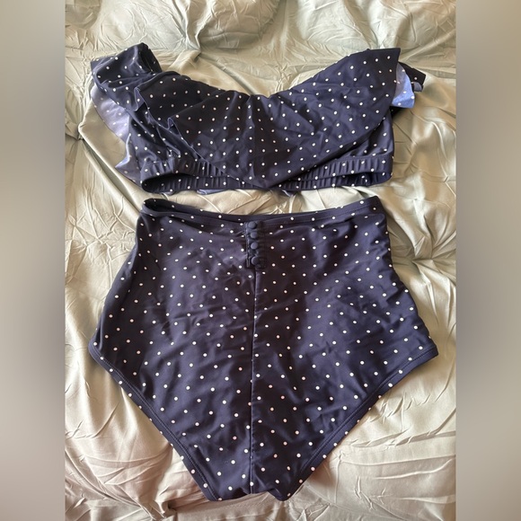 Polka Dot Ruffle Bikini Set - Navy - Picture 2 of 2